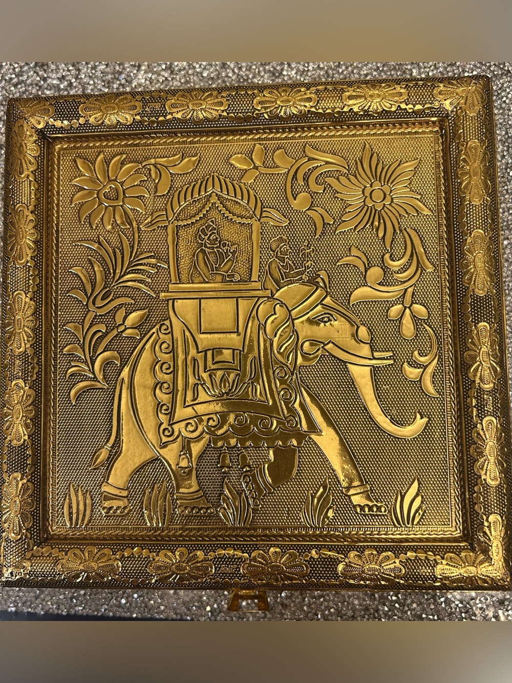 Ornate Gold Elephant Embossed Decorative Box